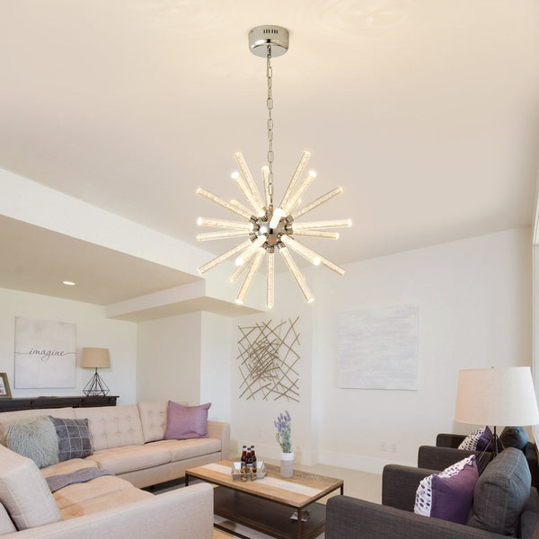 English Elm 24-light Bubble Glass Pillar Chandelier Silver Sculptural Pendant for Dining Entryway W5008P391472