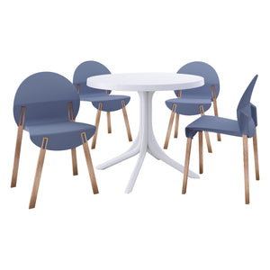 English Elm Summer 5 Piece Round Dining Set Polypropylene Stackable Chairs Oak Legs Modern Style Grey-Blue,White W3450S00039