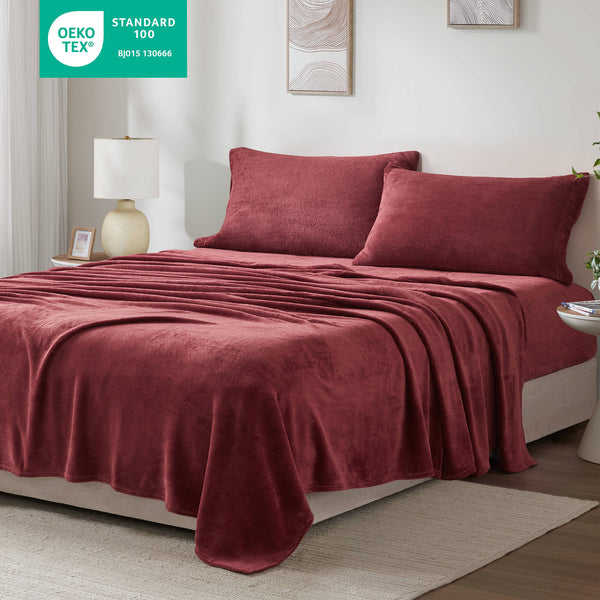 English Elm 3 Pcs Twin Micro Plush Sheet Set - Luxurious Burgundy Bedding For Year-Round Comfort & Style B035P319758