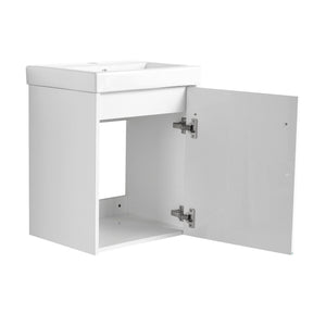 English Elm 18'' Floating Wall-Mounted Bathroom Vanity with Ceramic Sink, Soft-Close Door & Space-Saving Design Glossy White W999P236348
