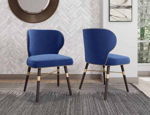 English Elm Strine Velvet & Leatherette Dining Chair in Blue with Gold Criss-Cross Base, 300 lb Capacity, No Assembly B365P397793