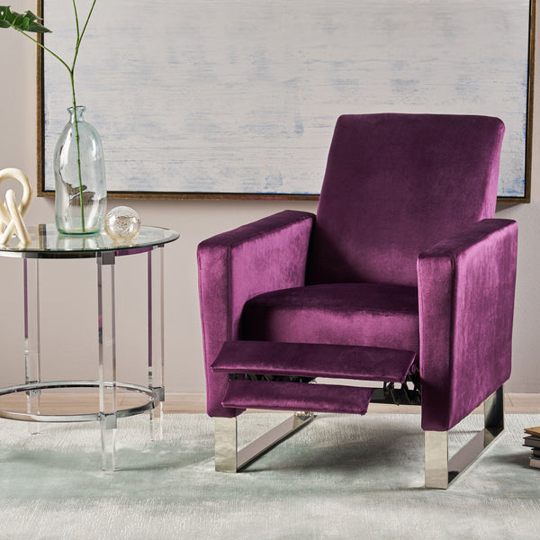 English Elm Christopher Knight Home® - Arvin Plush Push-Back Recliner with Stainless Steel Legs — Modern Fabric Comfort for Living Rooms Purple 65272.00NVLTEGGPL
