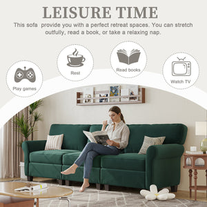 English Elm 94" Corduroy Three Seater Sofa Deep Cushioned Solid Wood Frame Modern Living Room Couch Dark Green W2715S00007