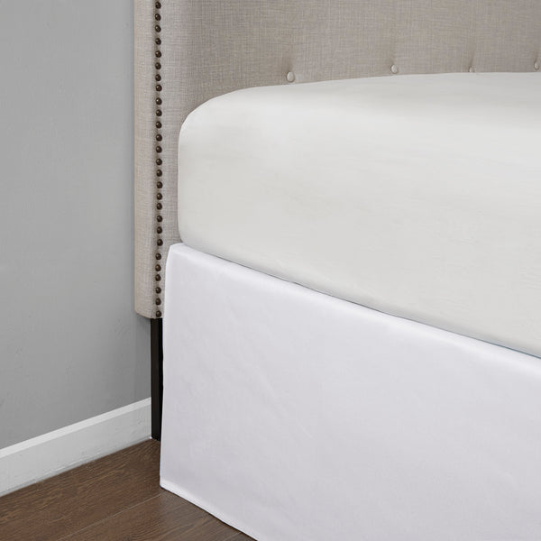 JLA Home Madison Park - Wrap Around Adjustable Bedskirt with 26" Drop, Non-Slip Band, Wrinkle-Resistant Fit for Neat Beds White MP11-5364