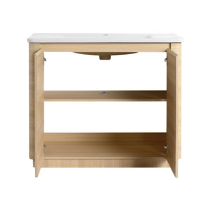 English Elm 40'' Freestanding Bathroom Vanity Plywood Cabinet Ceramic Sink Soft Close Doors W999S00518