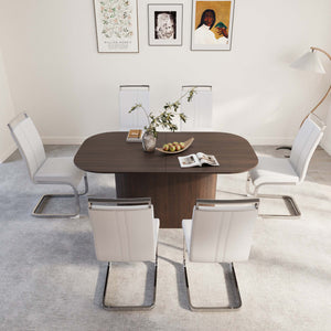 English Elm 63" Mid-Century Modern Brown Mdf Dining Table & 6 Pu Armless Chairs Set For Stylish Dining Spaces W2189S00677