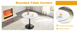 English Elm Round Faux Marble Tulip Pedestal Dining Table Mid Century Modern for Small Bistro Spaces Black White W2920P400972