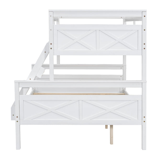English Elm Twin Twin-over-Full Bunk Bed with Attached Ladder and Full-Length Guardrails for Safe Space-Saving Sleep White SM000118AAK-1