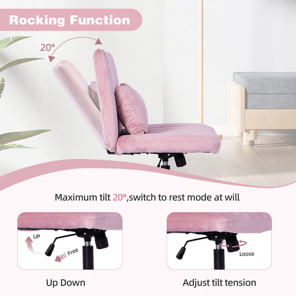 English Elm Light Pink Velvet Armless Swivel Chair with Criss Cross Base for Home Office W3394P329165