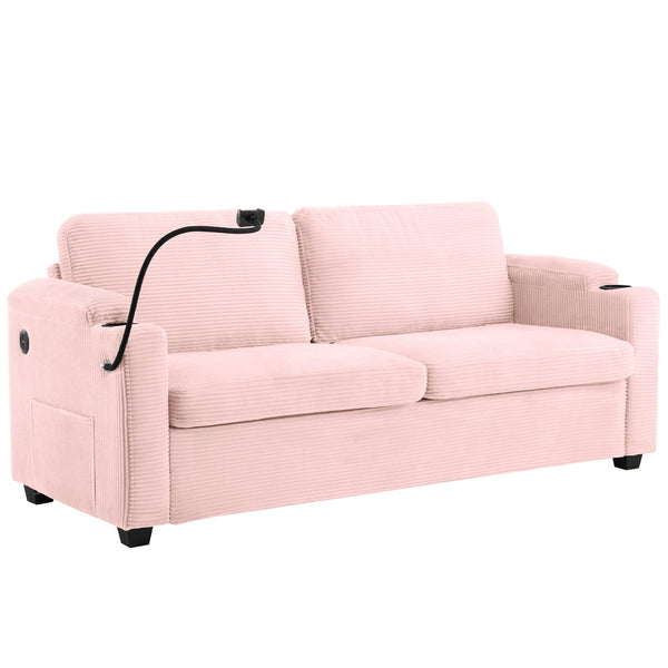 English Elm 72.8" Corduroy Convertible Loveseat with Full Bed Usb Charging and Storage Pockets N719P208880P