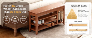 English Elm Adjustable Solid Rubberwood Storage Bench Mid Century Entryway Seat Holds 550 Lbs W2987P337983