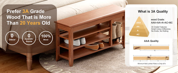 English Elm Adjustable Solid Rubberwood Storage Bench Mid Century Entryway Seat Holds 550 Lbs W2987P337983