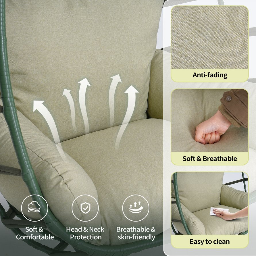 English Elm Egg Hanging Chair with Stand Pe Rattan Swing Seat Washable Cushion Patio Bedroom T5880P497440