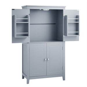 English Elm Elegant Bathroom Floor Storage Cabinet with 4 Doors, Adjustable Shelves, Anti-Tip Design, 28"L x 15"W Grey N725P188461E