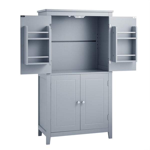 English Elm Elegant Bathroom Floor Storage Cabinet with 4 Doors, Adjustable Shelves, Anti-Tip Design, 28"L x 15"W Grey N725P188461E