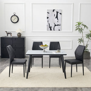 English Elm Table and Chair Set with Marble Glass Top Conical Legs and Four Pu Dining Seats W1151S04661