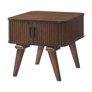 English Elm 1pc Walnut Veneer End Table with Wrap Around Tambour Doors Mid Century Living Room B011P287324
