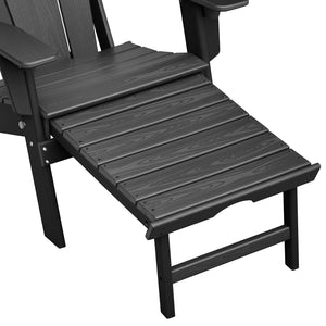 English Elm Folding Outdoor Hdpe Adirondack Chair with Retractable Ottoman for Deck or Patio Black W1889P450821
