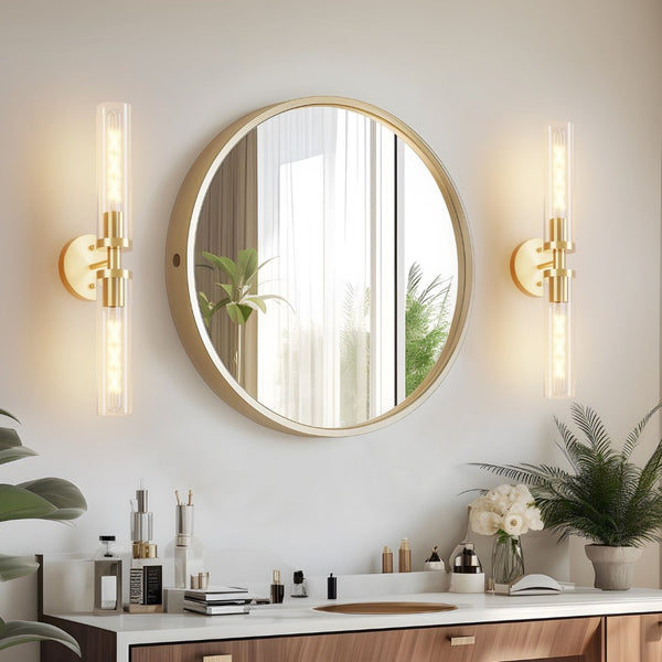 English Elm Wall Sconces Set Of Two - Elegant Hardwired Gold Fixtures With Clear Glass Shades For Modern Spaces W2312P389967-GIGA