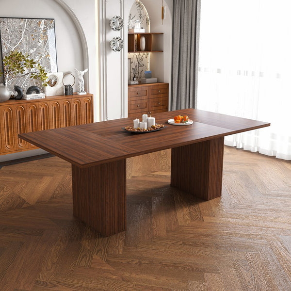 English Elm 78 Inch Rectangular Farmhouse Dining Table Seats 6 with Built-in Storage Base W2700P385518