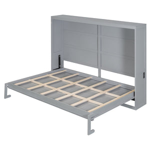 English Elm Queen Murphy Wall Bed Rattan Cabinet Front Folds Slim for Studio or Guest Room Gray N708S00012E-2