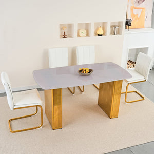 English Elm Modern Pu Leather Cantilever Dining Chairs Set of 4 with Steel Arc Frame for Kitchen White+Gold W5123P454212