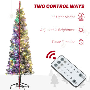 English Elm Homcom 6 Ft Snow-Flocked Pencil Christmas Tree With 170 Dual-Color Led Lights & Metal Stand W2225P249681