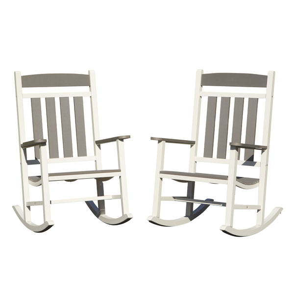 English Elm Outdoor Rocking Chairs Set of 2 HDPE Patio Oversized Rockers for Adults, Weatherproof, Ergonomic Comfort Grey+White W1859P360054