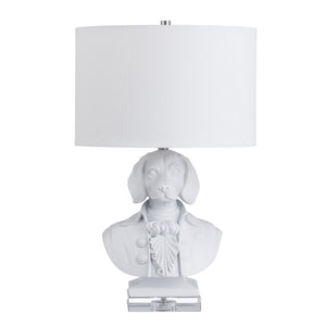 Crestview Collection 22.75"H Playful Dog Bust Table Lamp With Crystal Base, Elegant Linen Shade For Stylish Lighting   Cvazvp131wh