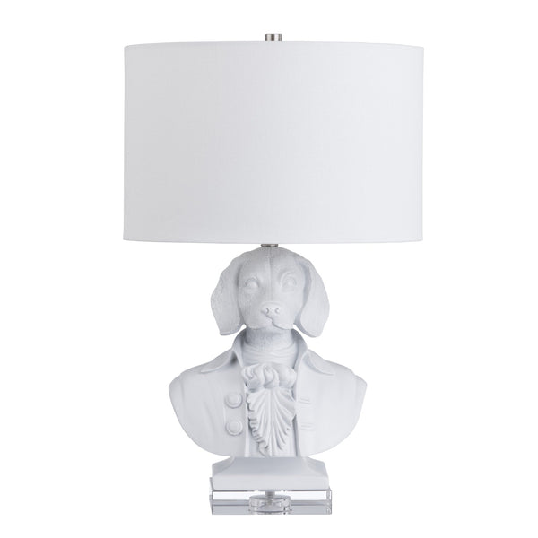 Crestview Collection 22.75"H Playful Dog Bust Table Lamp With Crystal Base, Elegant Linen Shade For Stylish Lighting   Cvazvp131wh