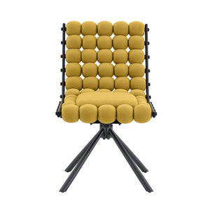 English Elm Cream Dutch Velvet Swivel Chair Tufted Bubble Backrest Glam Armless Accent Seat Black,Yellow W3875P448022