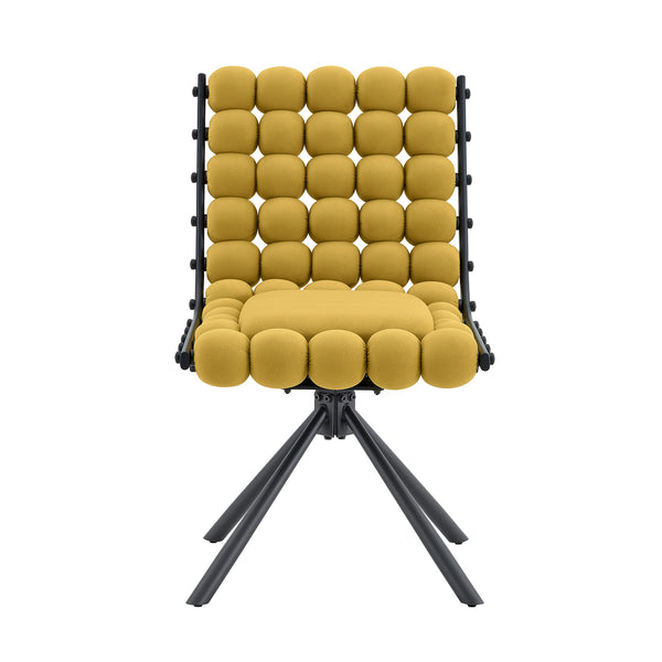 English Elm Cream Dutch Velvet Swivel Chair Tufted Bubble Backrest Glam Armless Accent Seat Black,Yellow W3875P448022