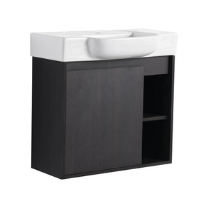 English Elm 24'' Floating Wall Mounted Bathroom Vanity with Ceramic Sink and Soft Close Cabinet Dark Oak W999P426634