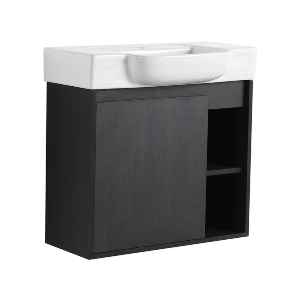 English Elm 24'' Floating Wall Mounted Bathroom Vanity with Ceramic Sink and Soft Close Cabinet Dark Oak W999P426634