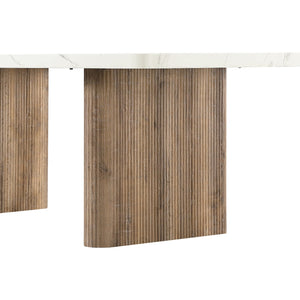 English Elm Donnie Solid Wood Dining Table with Marble-Look Top, Natural Farmhouse Finish, Seats 6 Sturdy B201S00437