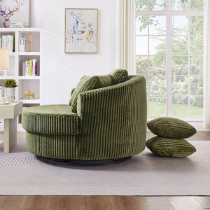 English Elm 360° Swivel Round Corduroy Lounge Chair Oversized Sculptural Seat for Living Room Green W3705S00038
