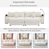 English Elm 123.2" Modern Style 4-Seater Sofa Sectional Sofa Couch With Storage Space, Two Movable Ottomans, Two Usb Ports, Two Cup Holders, A Phone Holder For Living Room, Beige