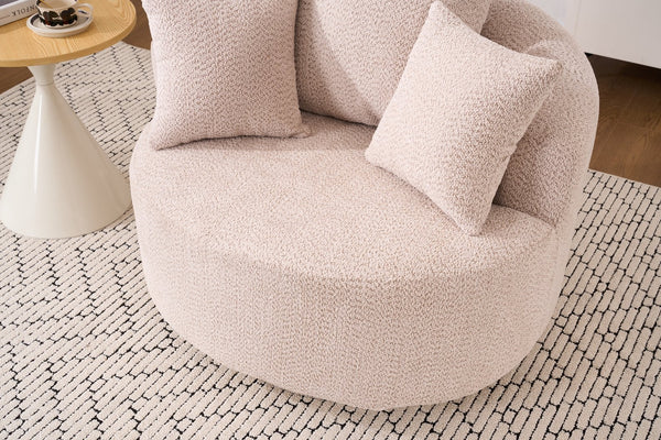 English Elm 360° Swivel Chair upholstered barrel accent chair with plush high-resilience foam and pillows for comfort Beige W2231P264468