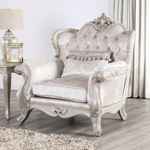 English Elm Off Acapulco Chair Off White Tufted Wingback Chair 44"W Traditional Crown Molding Carved Legs B2741P380816
