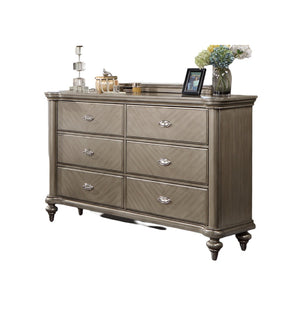 English Elm Luxury Modern Antique Silver Champagne Dresser with Mirror — 64" 6-Drawer Glam Storage for Bedroom Decor B011S01153