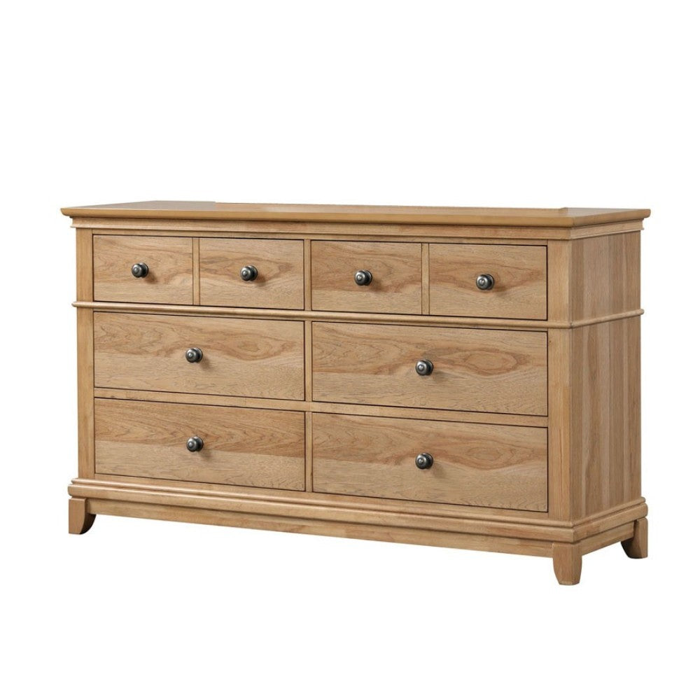English Elm Farmhouse Natural Oak 8-Drawer Dresser 62"W Rustic Pecan Veneer Felt-Lined Top Drawers Metal Glides B2741P406815