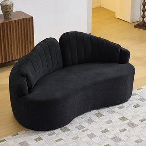 English Elm Curved Two Seat Chenille Sofa Sculptural Wave Design for Studio and Small Living Rooms Black W3612P422593