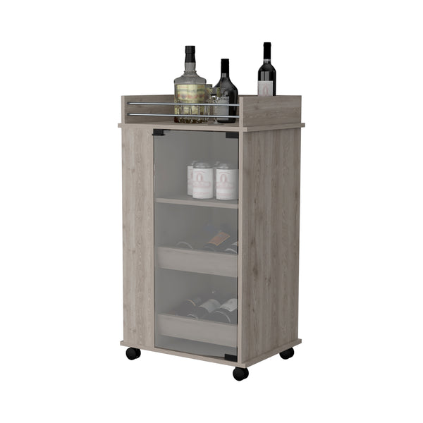 English Elm Baltimore Grey Bar Cart with Glass Door, 2 Side Shelves & Smooth Casters for Stylish Entertaining B200P188866