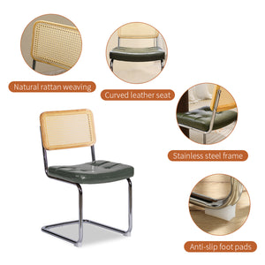 English Elm Dining Chairs Set of 4 Velvet Seat Woven Rattan Back Chrome Cantilever Frame Dark Green W2105S00002