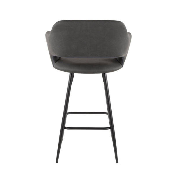 English Elm Margarite Contemporary Counter Stools Set Of 2 In Grey Faux Leather & Black Metal - Ergonomic Design B202P222356