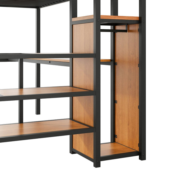 English Elm Full Size Metal Loft Bed With Desk, Storage Steps, Wardrobe, Led Light - Perfect For Small Spaces! GX000620AAB-1