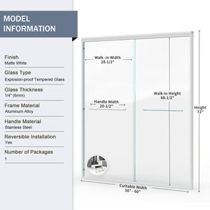 English Elm 56" Semi-frameless Bypass Shower Door Tempered Glass White Aluminum Walk-in W1920S00201
