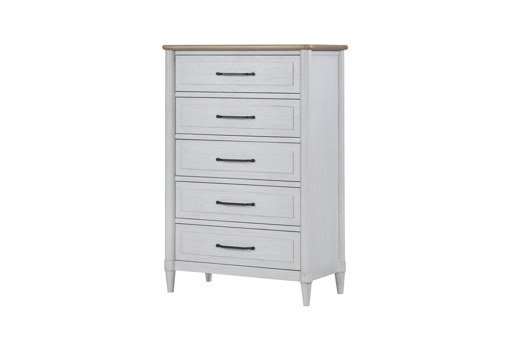 English Elm Small Teen Dresser with Cement & Sand Finish — Solid Wood Seven-Drawer Storage, Mindi Veneer Elegance White 37.25 L x 21.5 W x 49 H B2699P386488