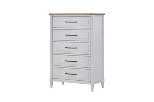 English Elm Small Teen Dresser with Cement & Sand Finish — Solid Wood Seven-Drawer Storage, Mindi Veneer Elegance White 37.25 L x 21.5 W x 49 H B2699P386488
