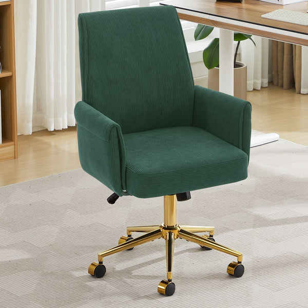 English Elm Mid-back Striped Fabric Office Chair with Gold Base Ergonomic Memory Foam Lumbar Green W2311P420442